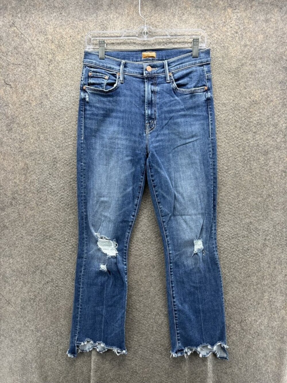 Mother Jeans Womens 28 Blue Medium Wash Slim Straight Crop Distressed Fringe Hem